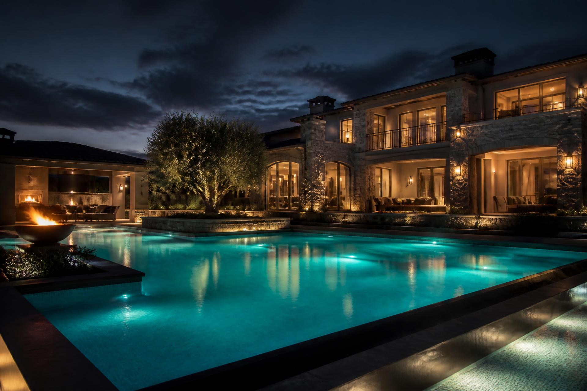 Luxury gunite pool at twilight